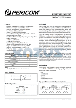 PI90LV03 datasheet - SOTiny LVDS Repeater