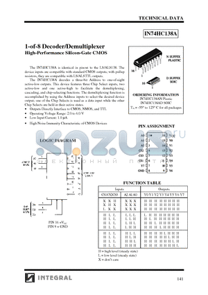 IN74HC138AN datasheet - 1-of-8 Decoder/Demultiplexer High-Performance Silicon-Gate CMOS