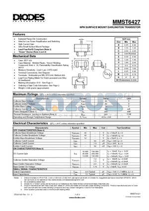 MMST6427 datasheet - NPN SURFACE MOUNT DARLINGTON TRANSISTOR