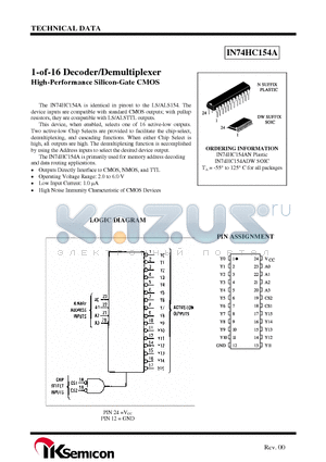 IN74HC154A datasheet - 1-of-16 Decoder/Demultiplexer High-Performance Silicon-Gate CMOS