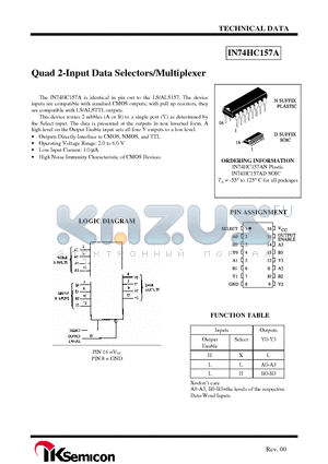 IN74HC157A datasheet - Quad 2-Input Data Selectors/Multiplexer