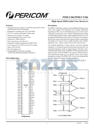 PI90LV386 datasheet - High-Speed Differential Line Receivers