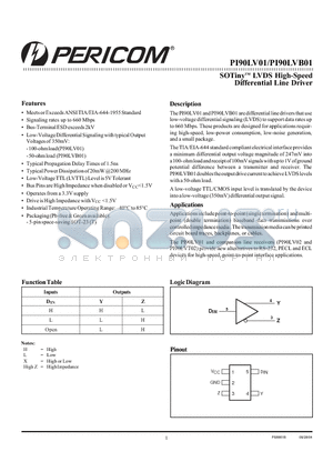 PI90LVB01 datasheet - SOTiny LVDS High-Speed Differential Line Driver