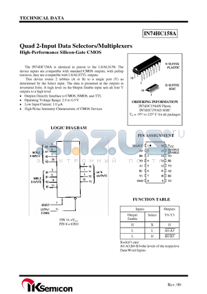 IN74HC158A datasheet - Quad 2-Input Data Selectors/Multiplexers High-Performance Silicon-Gate CMOS
