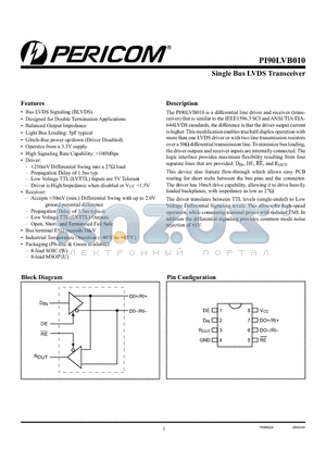 PI90LVB010UE datasheet - Single Bus LVDS Transceiver