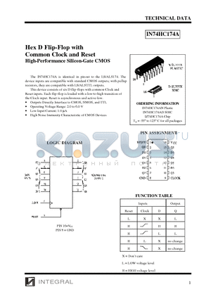 IN74HC174AN datasheet - Hex D Flip-Flop with Common Clock and Reset High-Performance Silicon-Gate CMOS