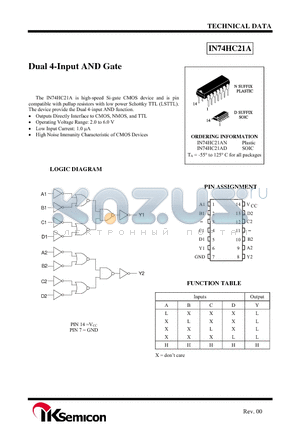 IN74HC21A datasheet - Dual 4-Input AND Gate