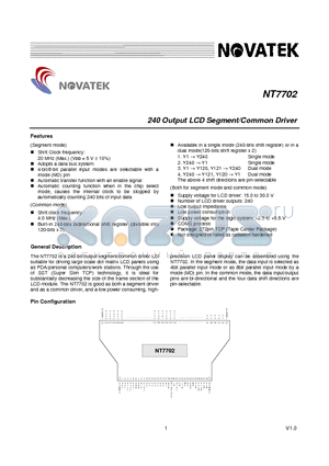 NT7702H-BDT datasheet - 240 Output LCD Segment/Common Driver