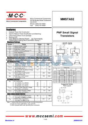 MMSTA92 datasheet - PNP Small Signal Transistors