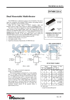 IN74HC221AD datasheet - Dual Monostable Multivibrator