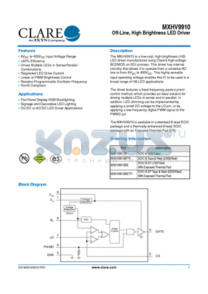 MXHV9910B datasheet - Off-Line, High Brightness LED Driver