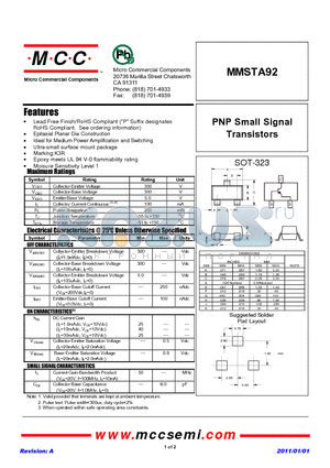 MMSTA92 datasheet - PNP Small Signal Transistors