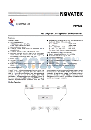 NT7701H-BDT datasheet - 160 Output LCD Segment/Common Driver
