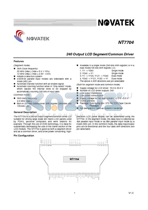 NT7704 datasheet - 240 Output LCD Segment/Common Driver