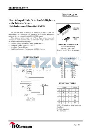 IN74HC253A datasheet - Dual 4-Input Data Selector/Multiplexer with 3-State Otputs High-Performance Silicon-Gate CMOS