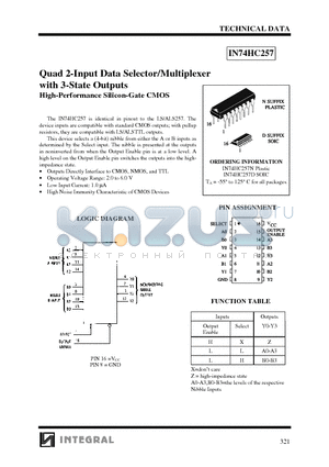 IN74HC257 datasheet - Quad 2-Input Data Selector/Multiplexer with 3-State Outputs High-Performance Silicon-Gate CMOS