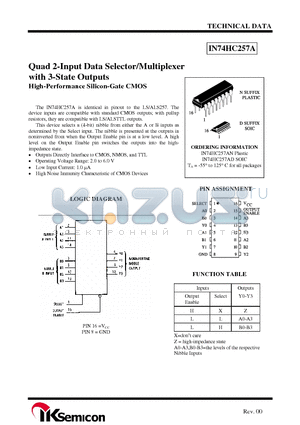 IN74HC257A datasheet - Quad 2-Input Data Selector/Multiplexer with 3-State Outputs High-Performance Silicon-Gate CMOS