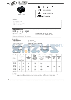 NT77AS12DC3V datasheet - Super light in weight. / Switching capacity up to 12A.