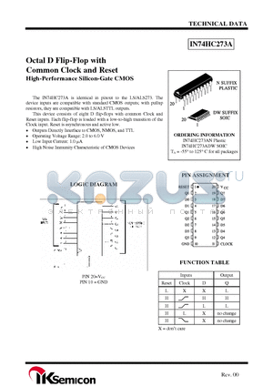 IN74HC273ADW datasheet - Octal D Flip-Flop with Common Clock and Reset High-Performance Silicon-Gate CMOS