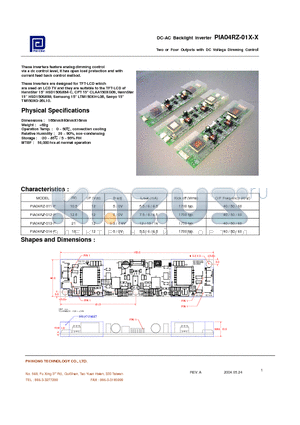 PIA04RZ-012-P datasheet - Two or Four Outputs with DC Voltage Dimming Control