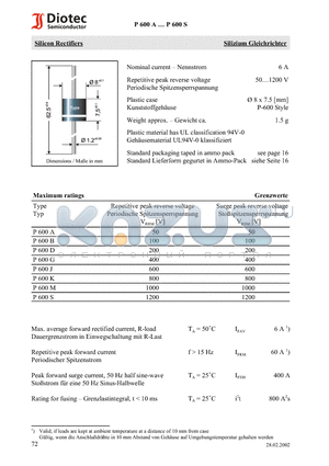 P600A datasheet - Silicon Rectifiers
