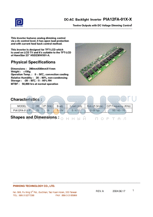 PIA12FA-011-P datasheet - Twelve Outputs with DC Voltage Dimming Control