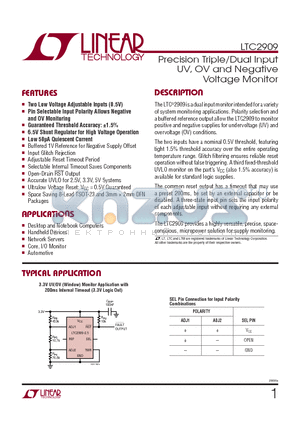 LTC2909CDDB-2.5 datasheet - Precision Triple/Dual Input UV, OV and Negative Voltage Monitor