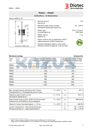 P600A datasheet - Si-Rectifiers - Si-Gleichrichter