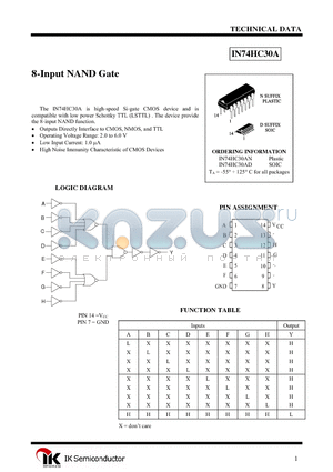 IN74HC30AD datasheet - 8-Input NAND Gate