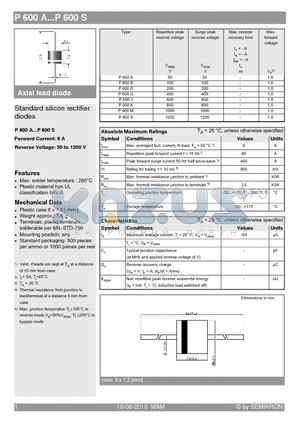 P600A datasheet - Standard silicon rectifier diodes