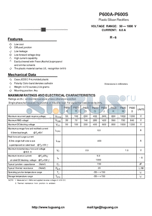 P600A datasheet - Plastic Silicon Rectifiers