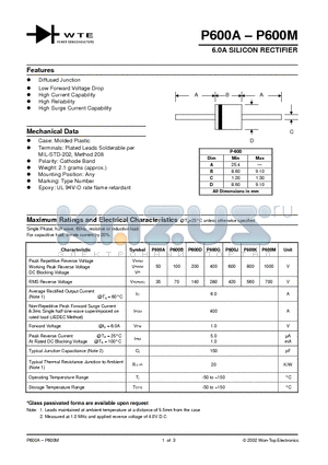 P600A-T3 datasheet - 6.0A SILICON RECTIFIER