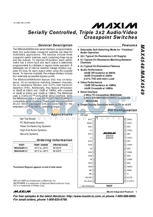 MAX4548EAX datasheet - Serially Controlled, Triple 3x2 Audio/Video Crosspoint Switches