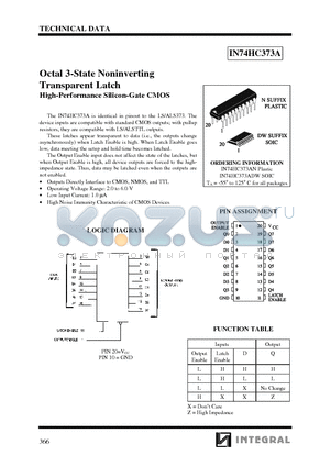 IN74HC373ADW datasheet - Octal 3-State Noninverting Transparent Latch High-Performance Silicon-Gate CMOS