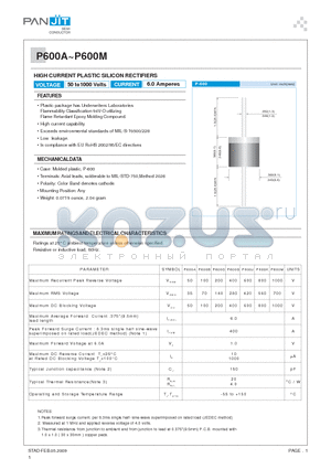 P600A_09 datasheet - HIGH CURRENT PLASTIC SILICON RECTIFIERS