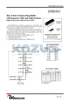 IN74HC367AN datasheet - Hex 3-State Noninverting Buffer with Separate 2-Bit and 4-Bit Sections High-Performance Silicon-Gate CMOS