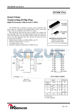 IN74HC374ADW datasheet - Octal 3-State Noninverting D Flip-Flop High-Performance Silicon-Gate CMOS