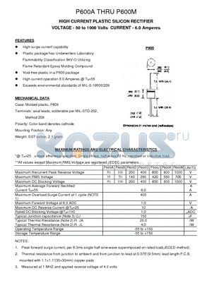 P600B datasheet - HIGH CURRENT PLASTIC SILICON RECTIFIER