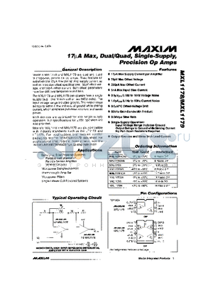 MXL1178CN8 datasheet - 17uA Max, Dual/Quad, Single-Supply, Precision Op Amps