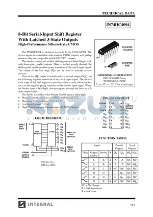 IN74HC4094 datasheet - 8-Bit Serial-Input Shift Register With Latched 3-State Outputs High-Performance Silicon-Gate CMOS