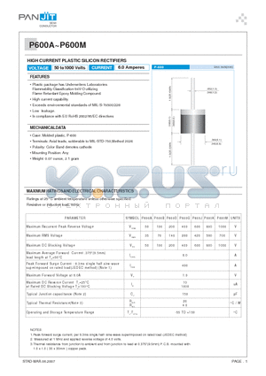 P600D datasheet - HIGH CURRENT PLASTIC SILICON RECTIFIERS