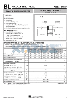 P600D datasheet - PLASTIC SILICON RECTIFIER