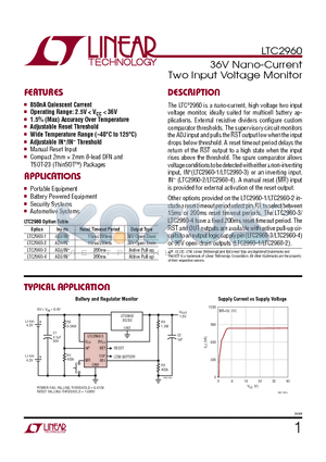 LTC2917 datasheet - 36V Nano-Current Two Input Voltage Monitor