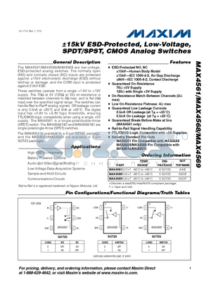 MAX4561 datasheet - a15kV ESD-Protected, Low-Voltage SPDT/SPST, CMOS Analog Switches