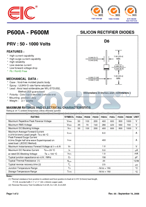 P600D datasheet - SILICON RECTIFIER DIODES