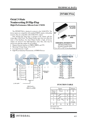 IN74HC574 datasheet - Noninverting D Flip-Flop