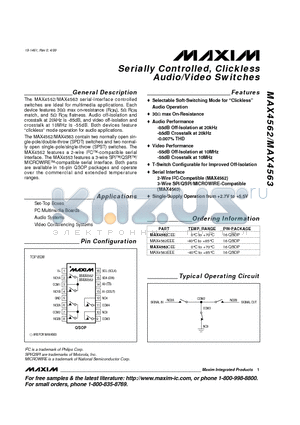 MAX4562 datasheet - Serially Controlled, Clickless Audio/Video Switches