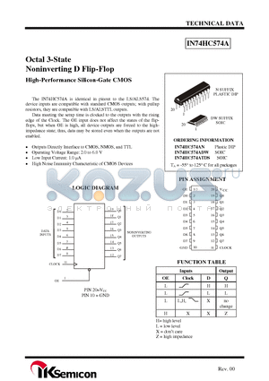 IN74HC574ATDS datasheet - Octal 3-State Noninverting D Flip-Flop High-Performance Silicon-Gate CMOS