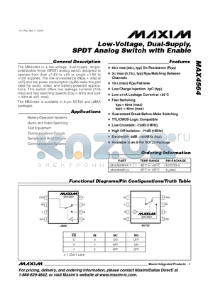 MAX4564EUA datasheet - Low-Voltage, Dual-Supply, SPDT Analog Switch with Enable