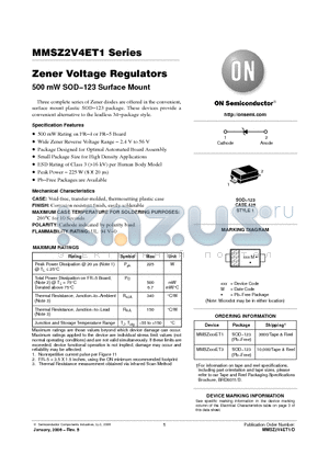 MMSZ2V7ET1G datasheet - Zener Voltage Regulators 500 mW SOD−123 Surface Mount